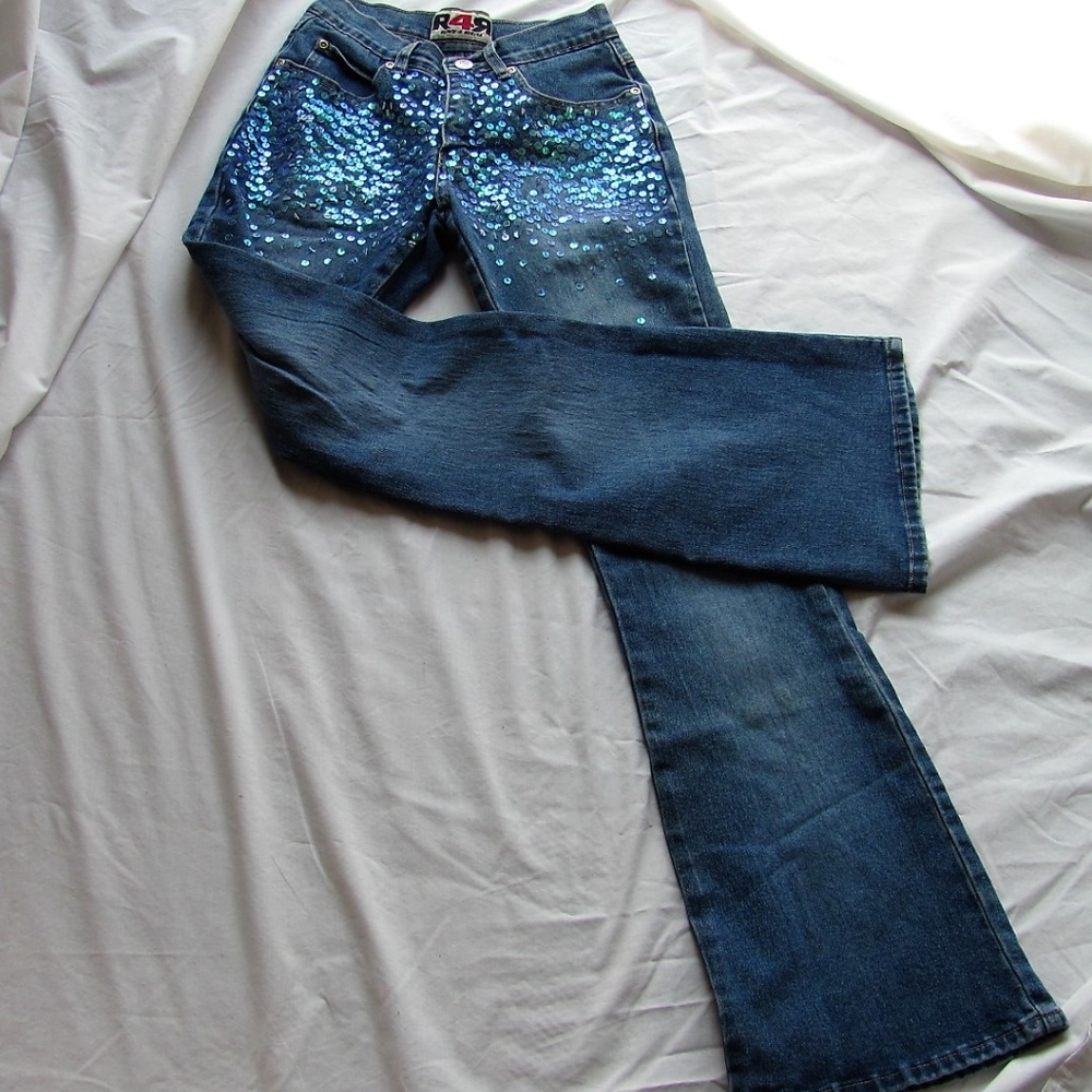 Vintage, sequined, blue jeans, Size 1, 1980s, bell